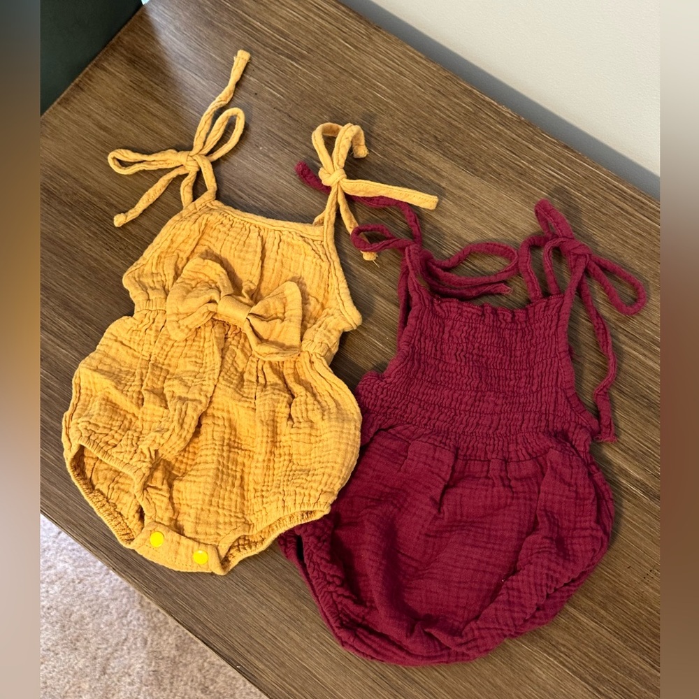 Two Bubble Rompers with Shoulder Ties